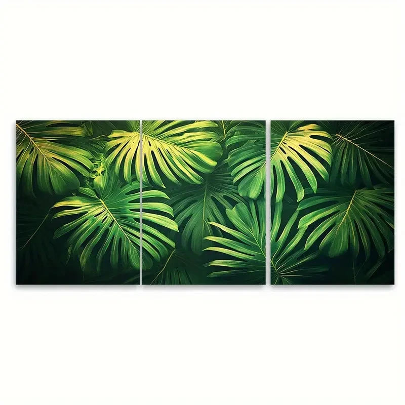 3pcs Vintage Botanical Palm Leaves F Wall Art Set Canvas Framed 40x60cm - High Quality Print 100% Australian Made Wall Canvas Ready to Hang