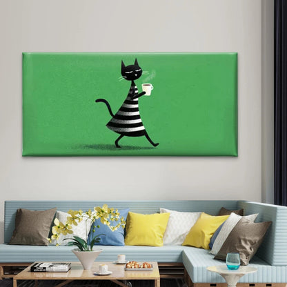 Minimalist Black Kitten Wall Art Canvas Office Home Room Framed 120x60cm