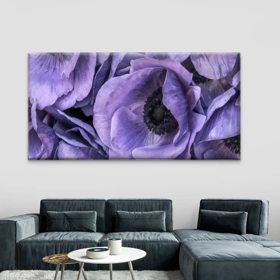 Purple Anemone Flower Wall Art Canvas Office Home Room Framed 120x60cm