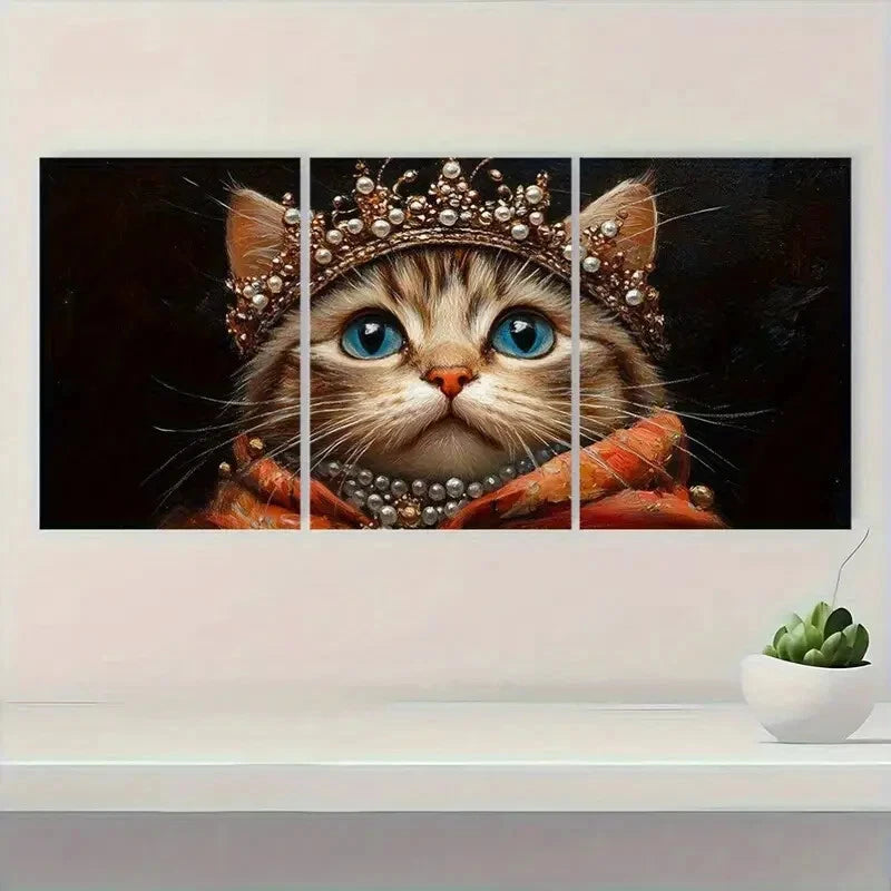 3pcs Elegant Crown & Pearl Attire Dark Metal Print Ready to Hang Art