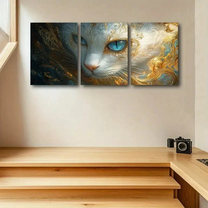 3pcs White Cat Stunning Blue Eyes Metal Print Ready to Hang Art