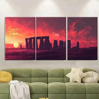 3pcs Stonehenge Sunset Adventure Metal Print Ready to Hang Art