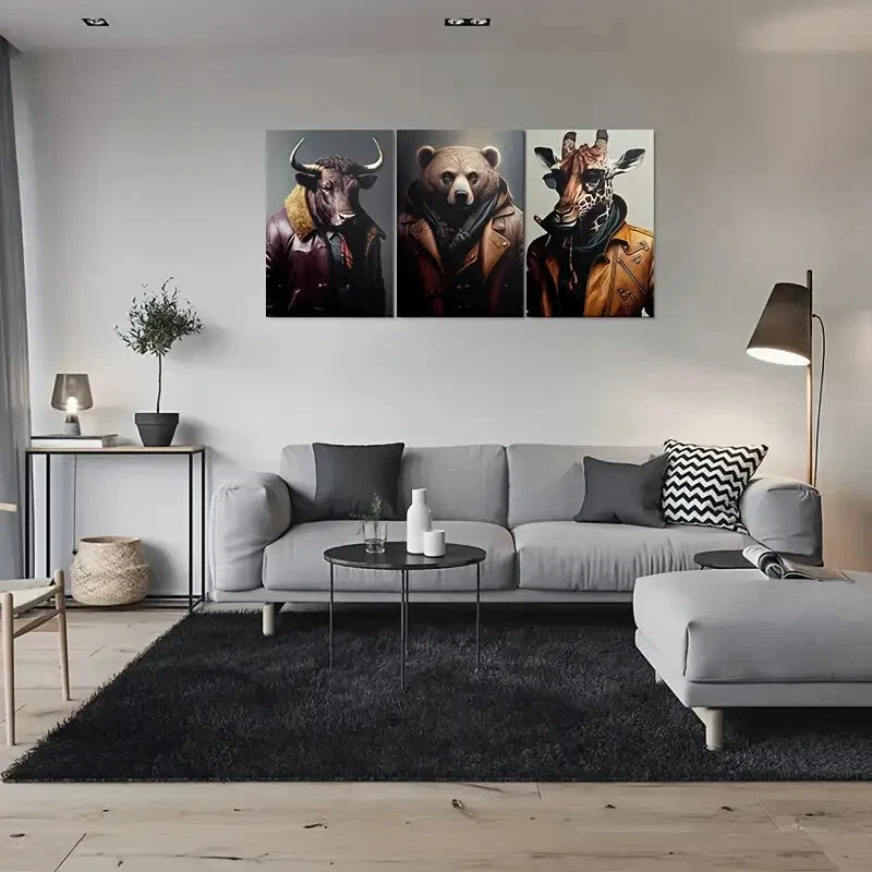 3pcs Stylish Animal Lighting & Fade Metal Print Ready to Hang Art