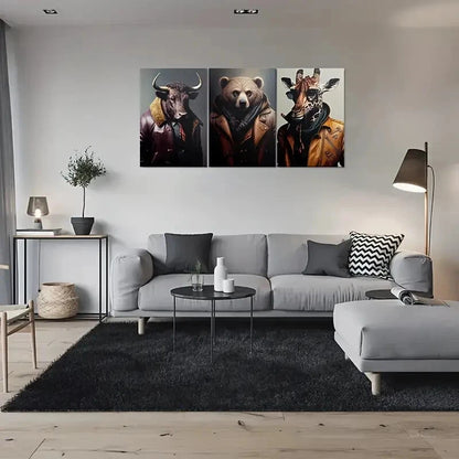 3pcs Stylish Animal Lighting & Fade Metal Print Ready to Hang Art