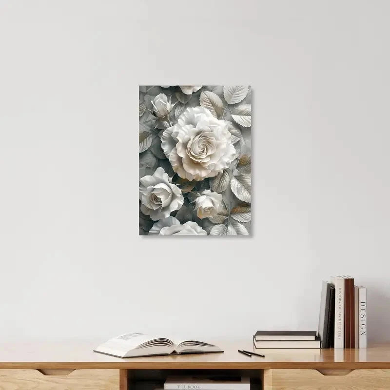 Beautiful Elegant White Rose Painting 40x60cm Metal Print Ready to Hang