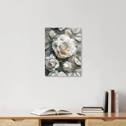 Beautiful Elegant White Rose Painting 40x60cm Metal Print Ready to Hang