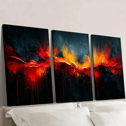 3pcs Vibrant Red Orange & Blue Brushstroke Wall Art Set Canvas Framed 40x60cm - High Quality Print 100% Australian Made Wall Canvas Ready to Hang