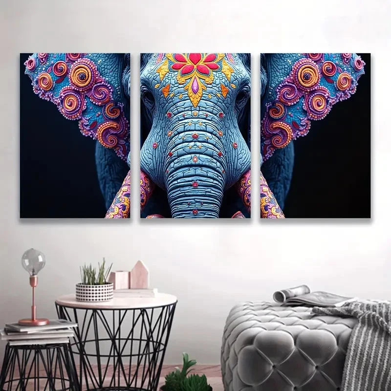 3pcs Elephant & for Lotus Flower Design Z Wall Art Set Canvas Framed 60x90cm - High Quality Print 100% Australian Made Wall Canvas Ready to Hang