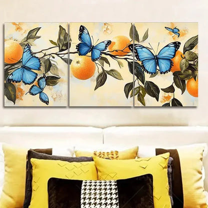 3pcs Blue Butterflies & Orange Trees Can Perfect Wall Art Set Canvas Unframed - High Quality Print 100% Australian Made Wall Canvas