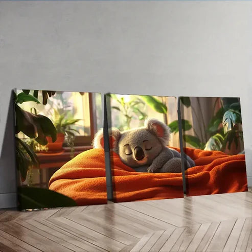 3pcs Cute Koala Adorable Nature Leaf Perfect Wall Art Set Canvas Unframed - High Quality Print 100% Australian Made Wall Canvas