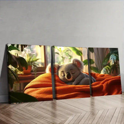 3pcs Cute Koala Adorable Nature Leaf Perfect Wall Art Set Canvas Unframed - High Quality Print 100% Australian Made Wall Canvas