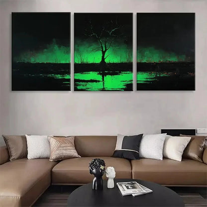 3pcs Mysterious Green Glow Tree Dark Perfect Wall Art Set Canvas Framed 40x60cm - High Quality Print 100% Australian Made Wall Canvas Ready to Hang