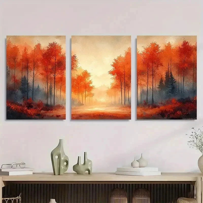 3pcs Autumn Radiance Sunlit Maple Trees Perfect Wall Art Set Canvas Framed 40x60cm - High Quality Print 100% Australian Made Wall Canvas Ready to Hang
