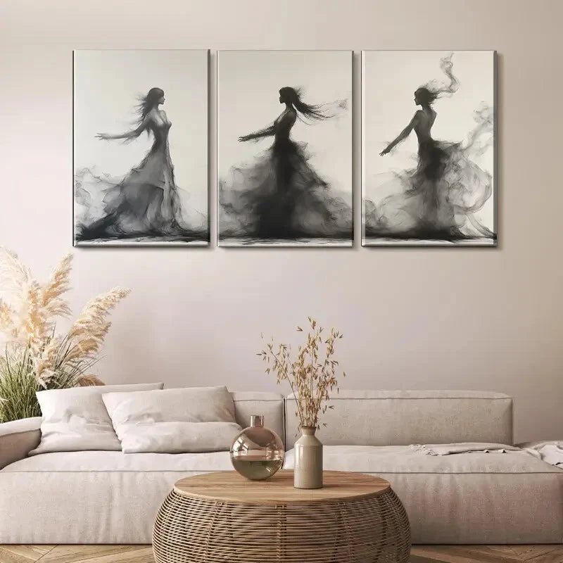 3pcs Flowing Black and White Figures Perfect Wall Art Set Canvas Framed 40x60cm - High Quality Print 100% Australian Made Wall Canvas Ready to Hang