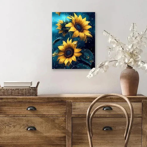 Beautiful Sunflower Vibrant Floral Painting 60x90cm Metal Print Ready to Hang