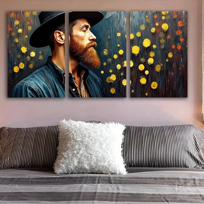 3pcs Stylish Man With Hat And Dandelions Wall Art Set Canvas Framed 50x70cm - High Quality Print 100% Australian Made Wall Canvas Ready to Hang
