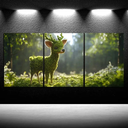 3pcs Deer in The Forest Green Nature Metal Print Ready to Hang Art