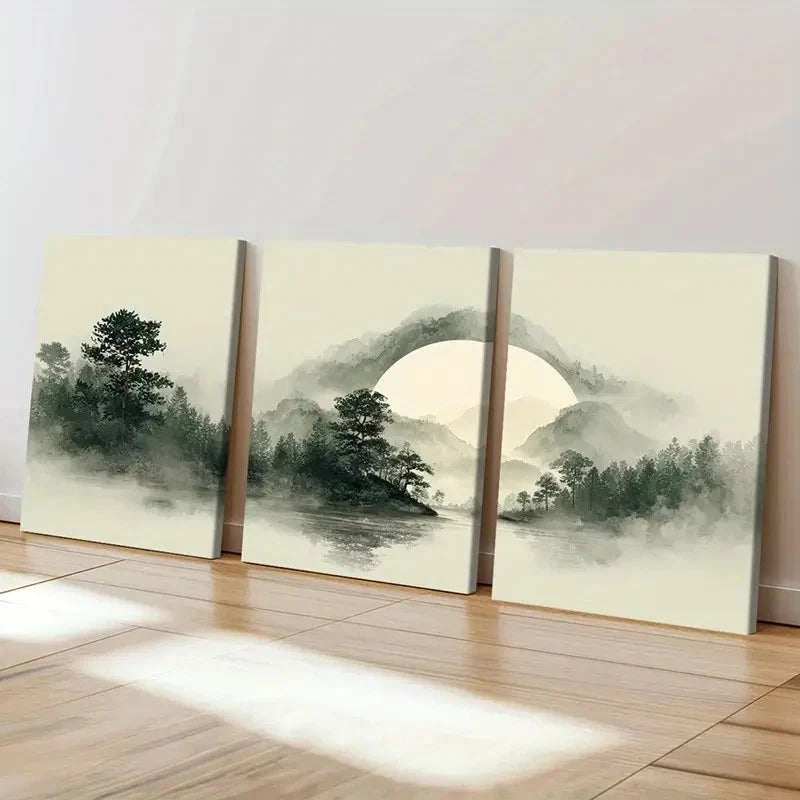 3pcs Silhouette Forest Reflection Zen Styl Wall Art Set Canvas Framed 60x90cm - High Quality Print 100% Australian Made Wall Canvas Ready to Hang