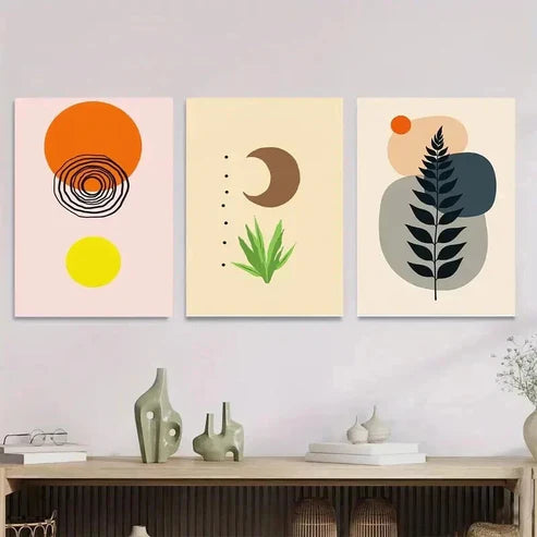 3pcs Boho Style Modern Abstract Yellow Wall Art Set Canvas Unframed - High Quality Print 100% Australian Made Wall Canvas