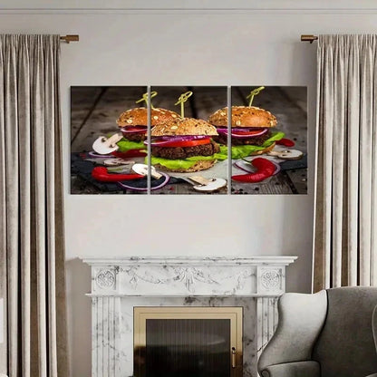 3pcs Burgers Modern Cooking Painting Wall Art Set Canvas Framed 40x60cm - High Quality Print 100% Australian Made Wall Canvas Ready to Hang