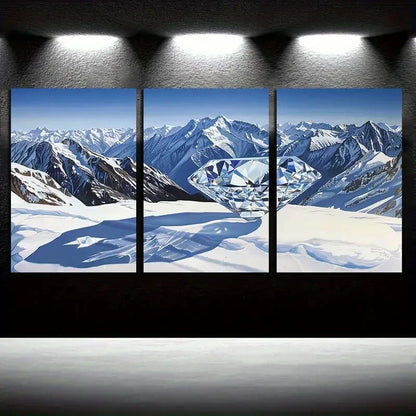 3pcs Snow Mountain Oil Painting Metal Print Ready to Hang Art