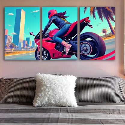 3pcs Motorcycle Cityscape Wall Art Set Canvas Framed 40x60cm - High Quality Print 100% Australian Made Wall Canvas Ready to Hang