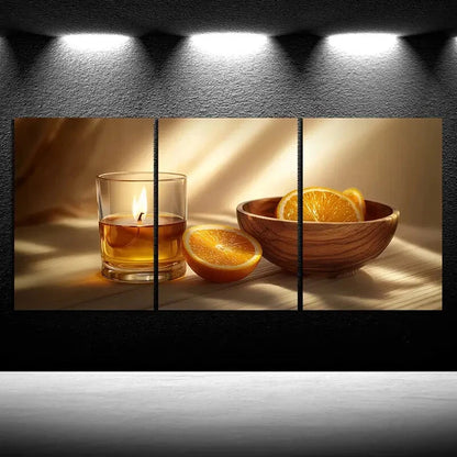 3pcs Oranges And Candles Fruits Metal Print Ready to Hang Art