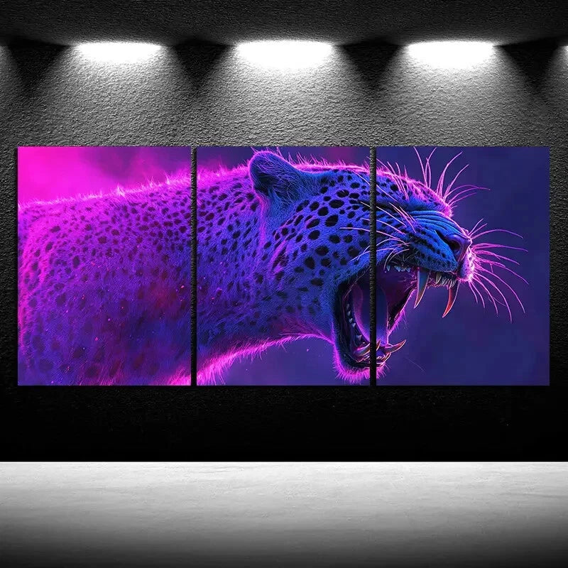 3pcs Stunning Purple Leopard Animal Metal Print Ready to Hang Art