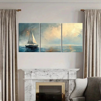 3pcs Serene Ocean Waves & Abstract Sky Art Metal Print Ready to Hang Art