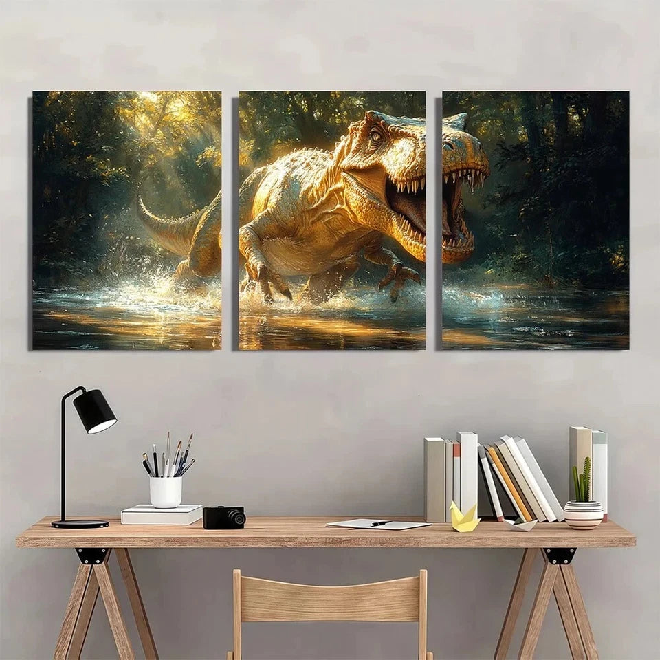 3pcs Colorful Dinosaur Fun Animal Metal Print Ready to Hang Art