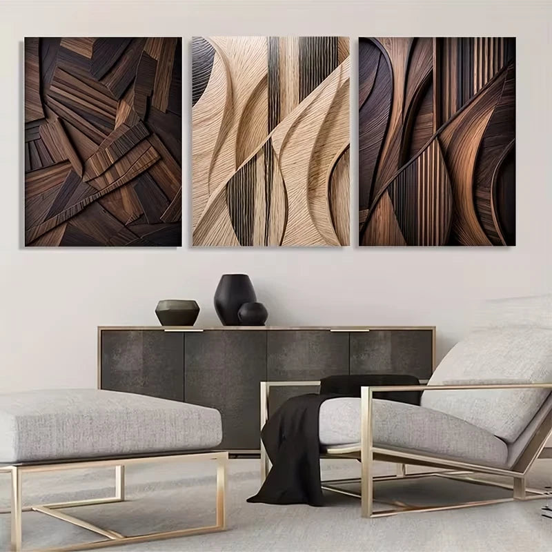 3pcs Brown and Cream Abstract Paintings  Wall Art Set Canvas Framed 60x90cm - High Quality Print 100% Australian Made Wall Canvas Ready to Hang