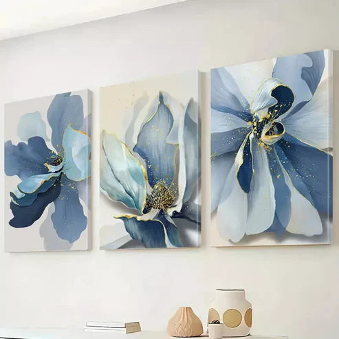3pcs Blue Floral Canvas Wall Art Set Canvas Framed 60X90cm - High Quality Print 100% Australian Made Wall Canvas Ready to Hang