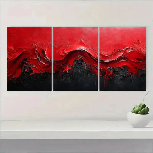 3pcs Extra Red and Black Abstract Wall Art Canvas Unframed - High Quality Print 100% Australian Made Wall Canvas