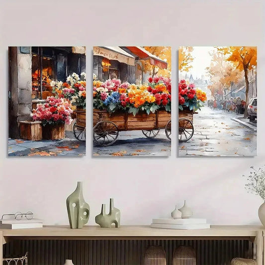 3pcs Street Scene Watercolor Paris Perfect Wall Art Set Canvas Framed 40x60cm - High Quality Print 100% Australian Made Wall Canvas Ready to Hang