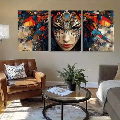 3pcs Bohemian Warrior Woman Vibrant Prefect Wall Art Canvas Unframed - High Quality Print 100% Australian Made Wall Canvas