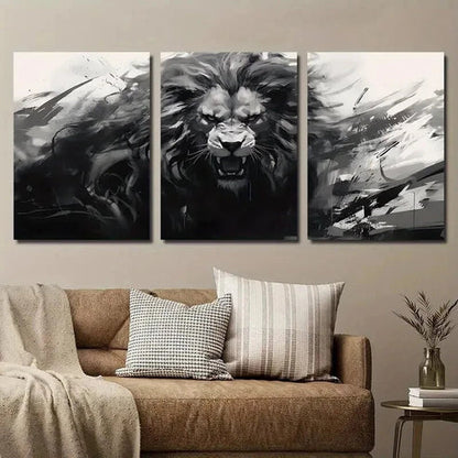 3pcs Black and White Monochrome Animal Lion Wall Art Set Canvas Unframed - High Quality Print 100% Australian Made Wall Canvas