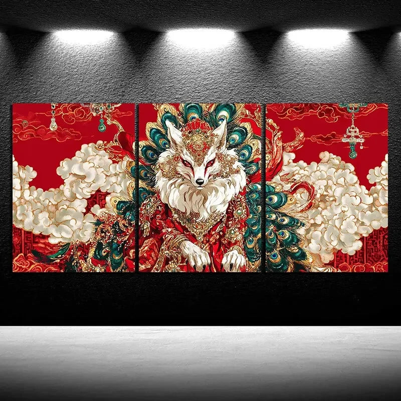 3pcs Elegant Red Fox Aesthetic Metal Print Ready to Hang Art