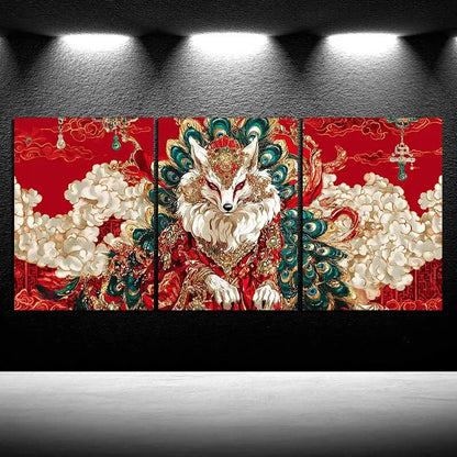 3pcs Elegant Red Fox Aesthetic Metal Print Ready to Hang Art