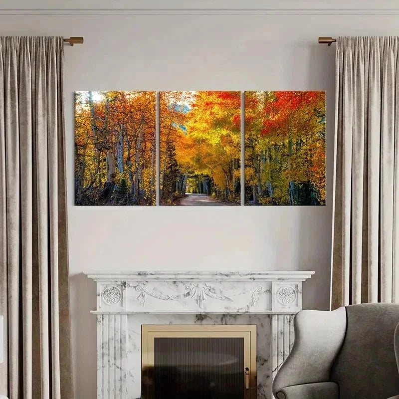 3pcs Autumn Nature Landscape Golden Birch Tree Wall Art Set Canvas Framed 40x60cm - High Quality Print 100% Australian Made Wall Canvas Ready to Hang