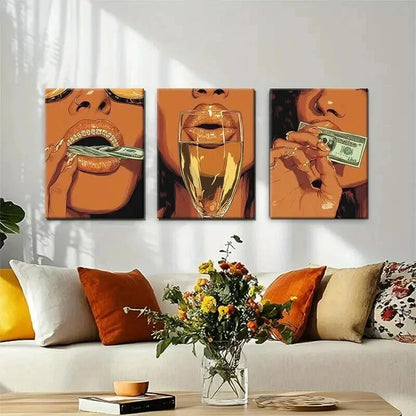 3pcs Luxury Lifestyle Bold Pop Lips Perfect Wall Art Set Canvas Framed 40x60cm - High Quality Print 100% Australian Made Wall Canvas Ready to Hang