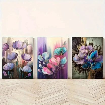 3pcs Abstract Flowers  Colorful Floral Wall Art Set Canvas Framed 60x90cm - High Quality Print 100% Australian Made Wall Canvas Ready to Hang