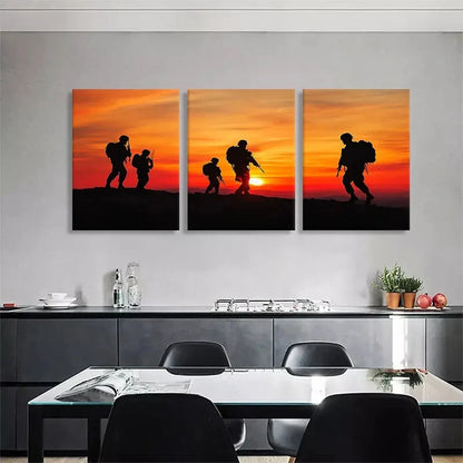3pcs Military Soldiers Sunset Patriotic Perfect Wall Art Set Canvas Framed 40x60cm - High Quality Print 100% Australian Made Wall Canvas Ready to Hang