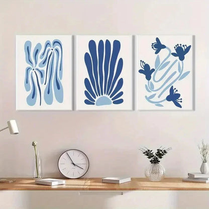 3pcs Blue Matisse Abstract Light Blue Floral Metal Print Ready to Hang Art