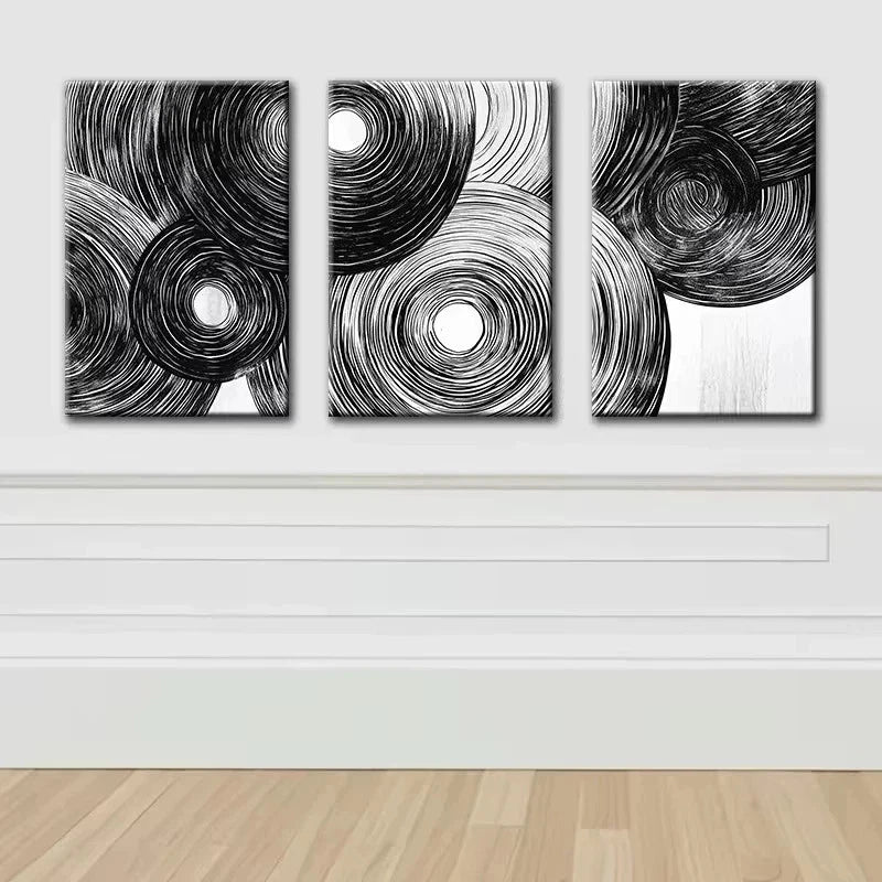 3pcs Abstract Wood Rings Metal Print Ready to Hang Art
