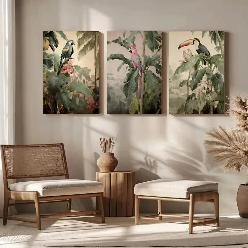 3pcs Bohemian Floral Jungle Aesthetics Metal Print Ready to Hang Art