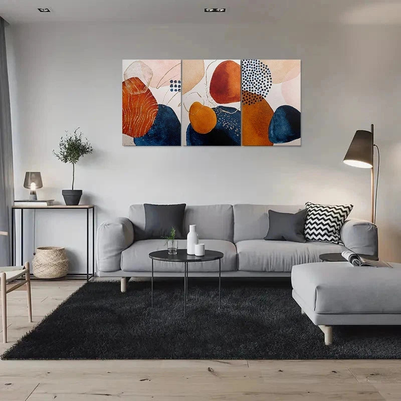 3pcs Modern Abstract Geometric Shapes Tones Metal Print Ready to Hang Art
