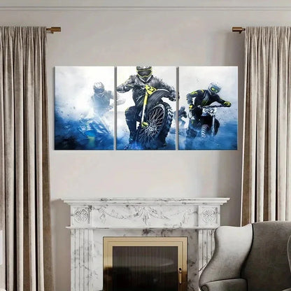 3pcs Action Packed Dirt Bike Racing Wall Art Set Canvas Framed 40x60cm - High Quality Print 100% Australian Made Wall Canvas Ready to Hang