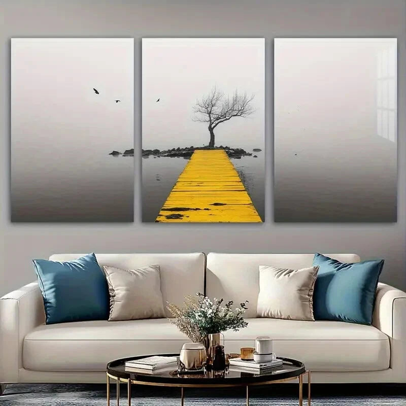 3pcs Seaside Flying Birds and Trees Themed Metal Print Ready to Hang Art