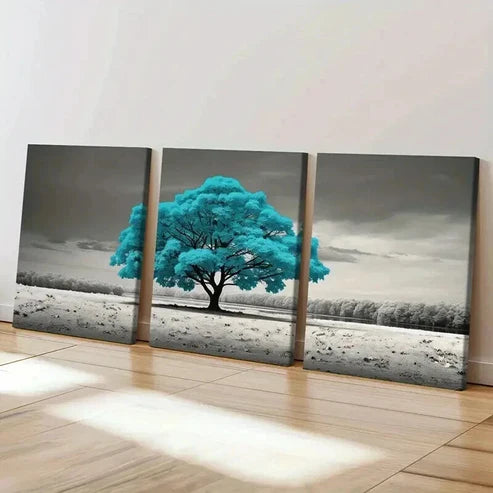 3pcs Surreal Blue Leaves Tree Painting Wall Art Set Canvas Unframed - High Quality Print 100% Australian Made Wall Canvas