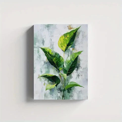 Minimalist Leaf Design In Green Painting 60x90cm Metal Print Ready to Hang